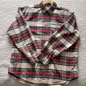 L.L. Bean Men's Red and Blue Plaid Flannel Shirt | XLARGE